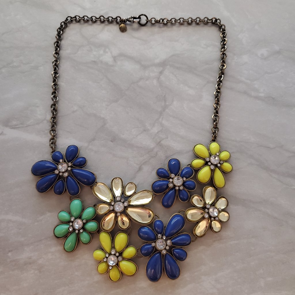 J.Crew Retro Antique Flower Floral Rhinestone Crystal Pave Statement